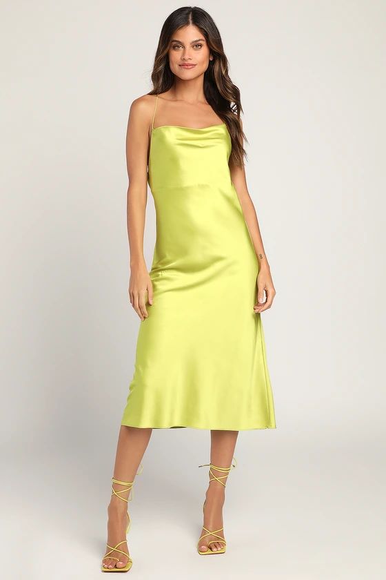Enchant the Night Lime Green Satin Cowl Back Midi Dress | Lulus (US)