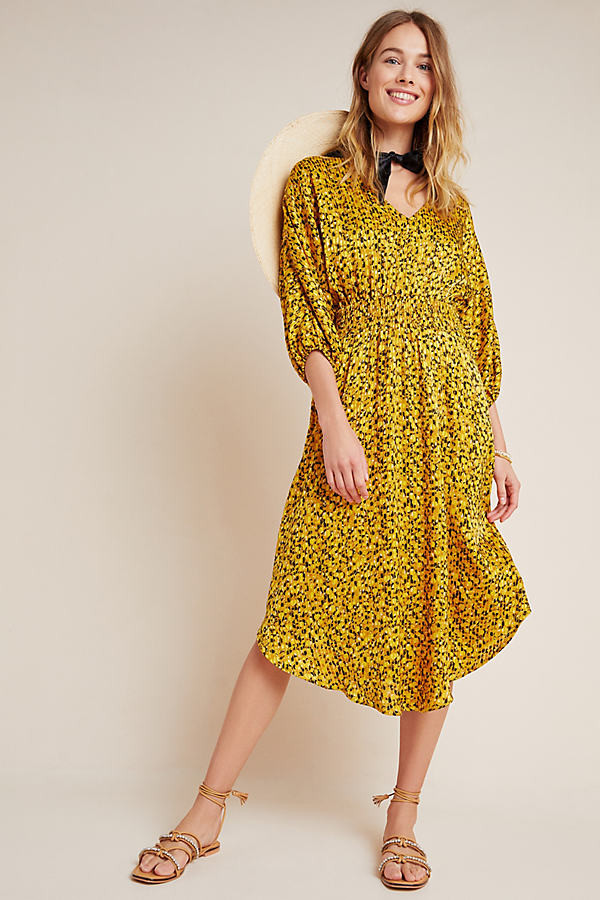 Marigold Midi Dress By Anthropologie in Gold Size L | Anthropologie (US)