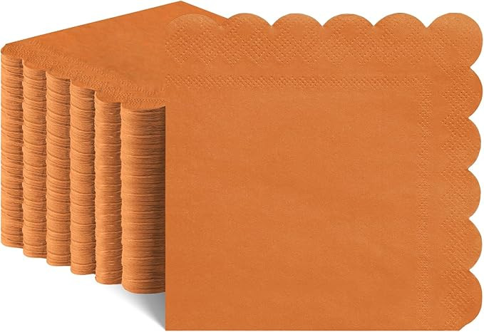 120 Pcs Orange Napkins,Scalloped Orange Cocktail Napkins Disposable Fall Beverage Napkin Burnt Na... | Amazon (US)