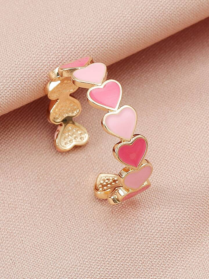 1pc New Style Lovely Simple Colorful Heart Shaped Inlaid Copper Adjustable Ring, Suitable For Dai... | SHEIN