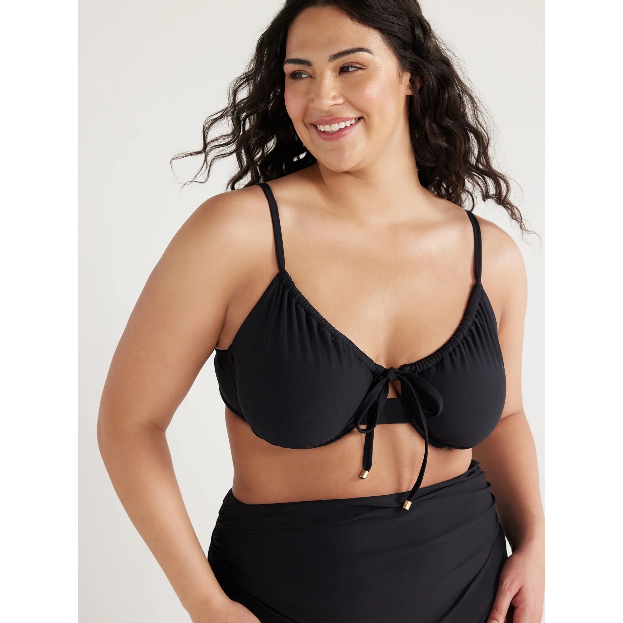 Time and Tru Women's and Women's Plus Tie Front Underwire Bikini Top, Sizes S-3X | Walmart (US)