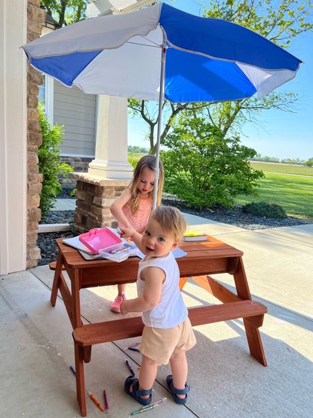 Baby and toddler summer activity sensory picnic table 😍😍 4.7 stars on amazon and was easy to put together 

#LTKkids #LTKbaby #LTKfamily