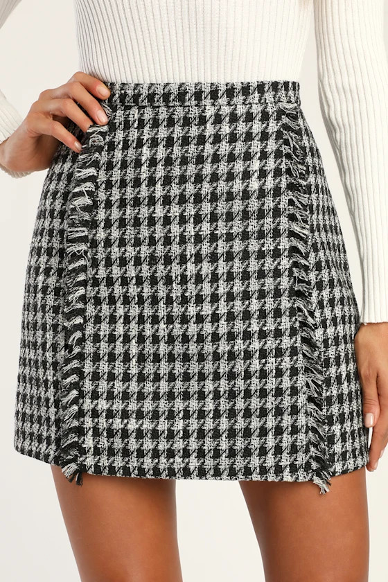 Get the Grade Black and White Houndstooth Tweed Mini Skirt | Lulus