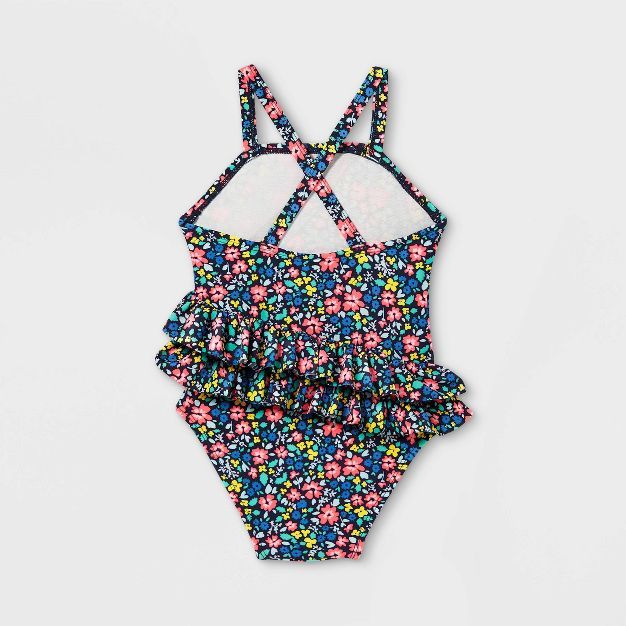 Toddler Girls' Floral Wrap Ruffle One Piece Swimsuit - Cat & Jack™ Blue | Target