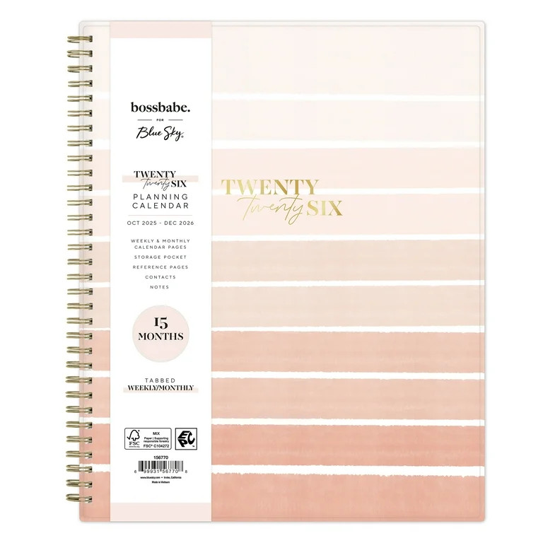 bossbabe for Blue Sky Monthly Weekly Large Planner (8.5" x 11") Ritual 15-Month October 2025 - De... | Walmart (US)