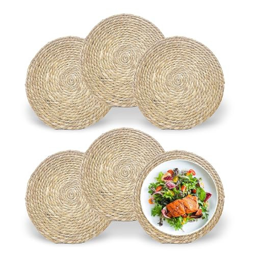Round Woven Placemats Set of 6,Rustic Boho Farmhouse Handmade Rattan Placemats for Dinner Table，Wedding，Picnic（6pcs 12in） | Amazon (US)