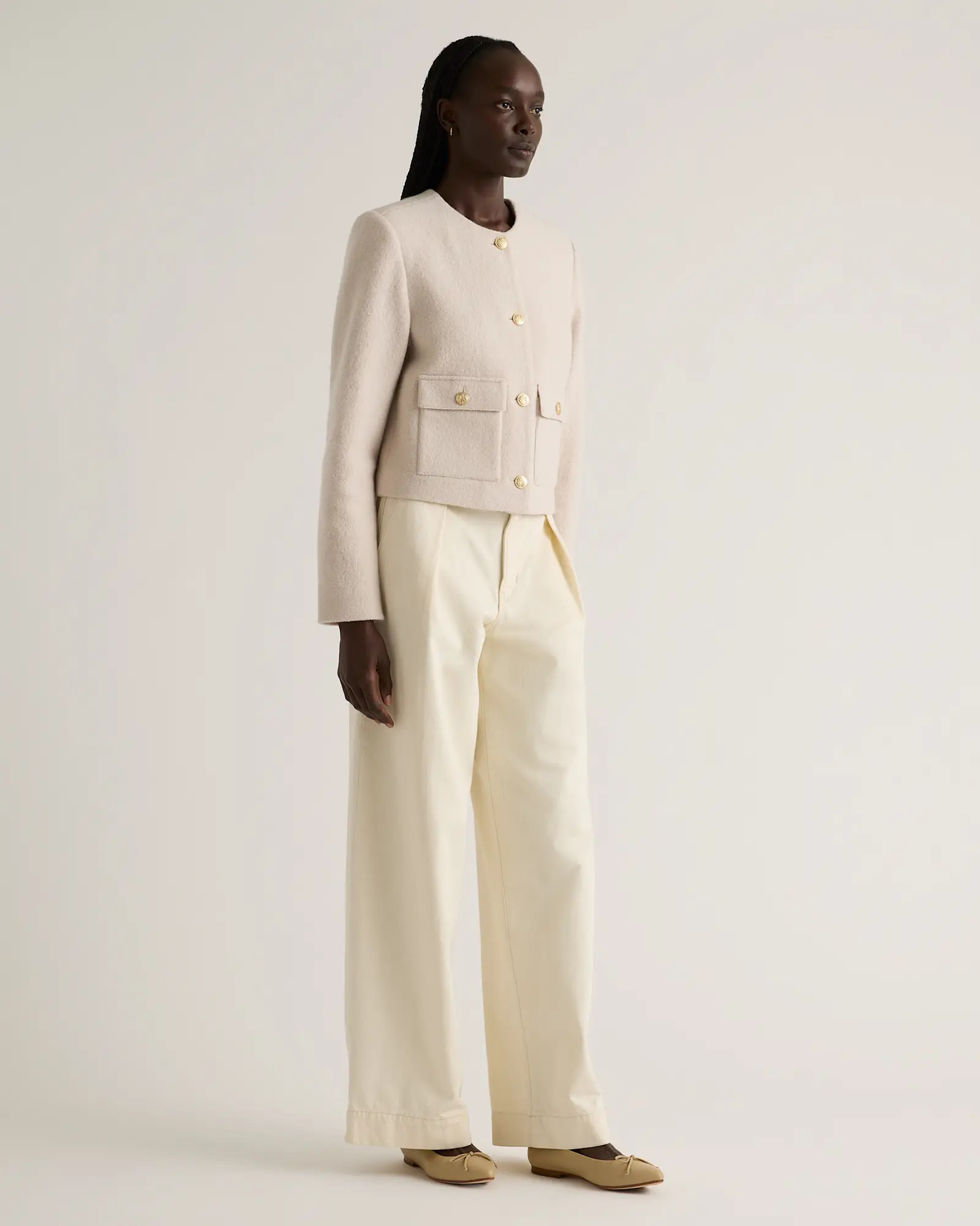 100% Merino Wool Collarless Cropped Jacket in Heather Bone | Quince