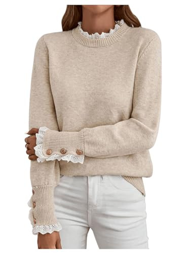 MakeMeChic Women's Fall Sweaters Lace Peplum Mock Neck Cozy Sweater Pullover | Amazon (US)