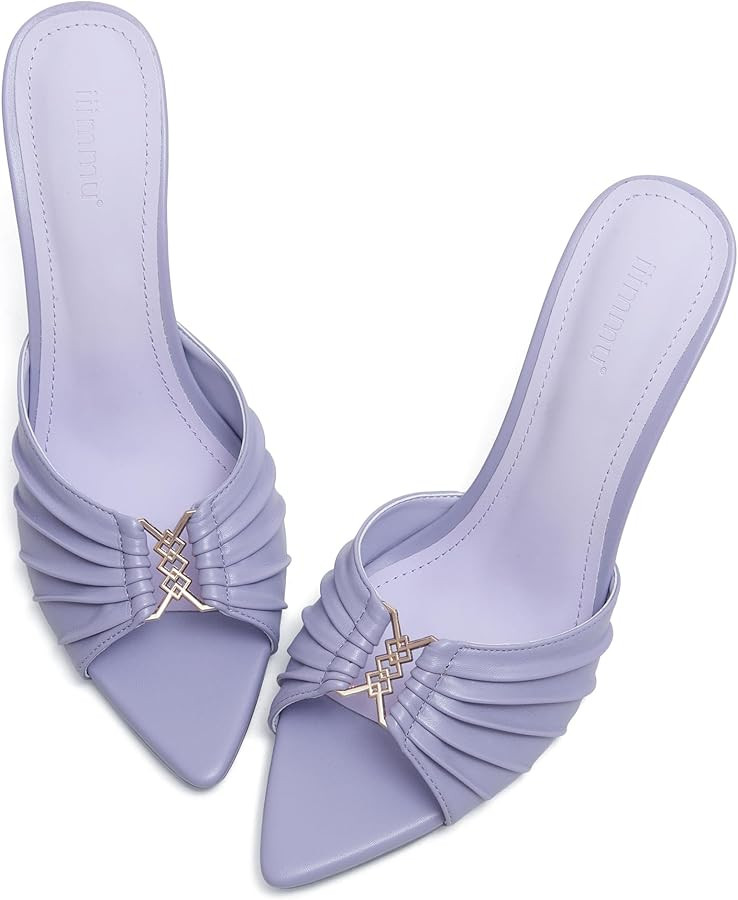 iiimmu 3.5 IN Stiletto Mules High Heels with Pointed Peep Toe Heeled Sandals Faux Leather | Amazon (US)