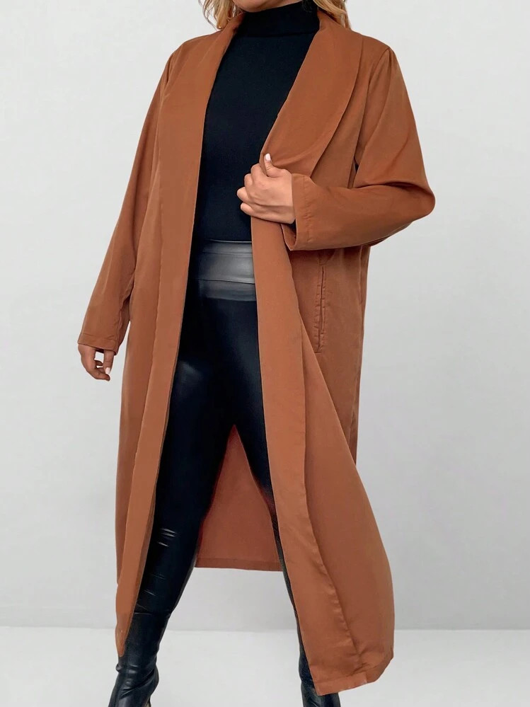 Brown Plus Trench Coat  | SHEIN