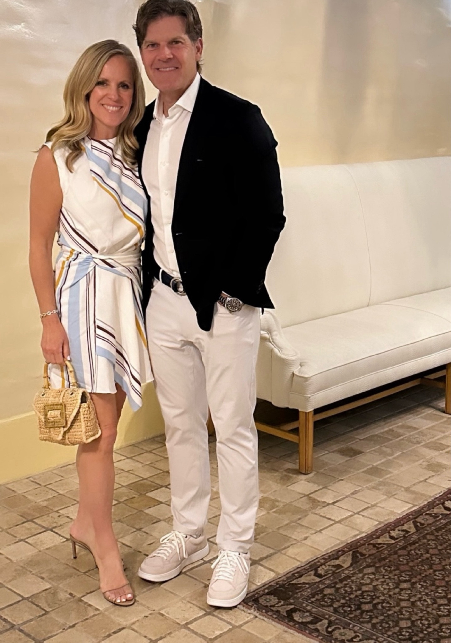 This striped mini dress is a perfect travel piece for dinner.   It packs well and is very versatile.   I’ve paired it with heeled sandals and a woven straw ladylike handbag.  

#LTKxNSale #LTKStyleTip #LTKSummerSales