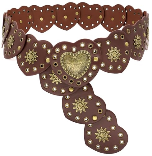 BAOKELAN Wide Disc Belts Hollow Heart Leather Belt Vintage Western Belts for Women Dresses Brown 150CM | Amazon (US)
