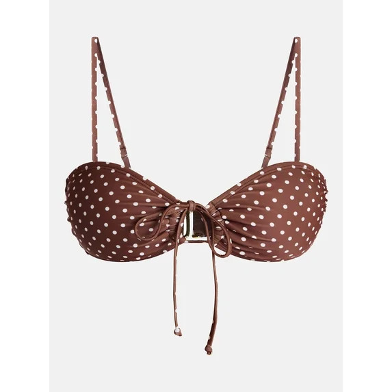 No Boundaries Polka Dot Tie Front Bandeau Bikini Top, Women's XXS-XXL | Walmart (US)