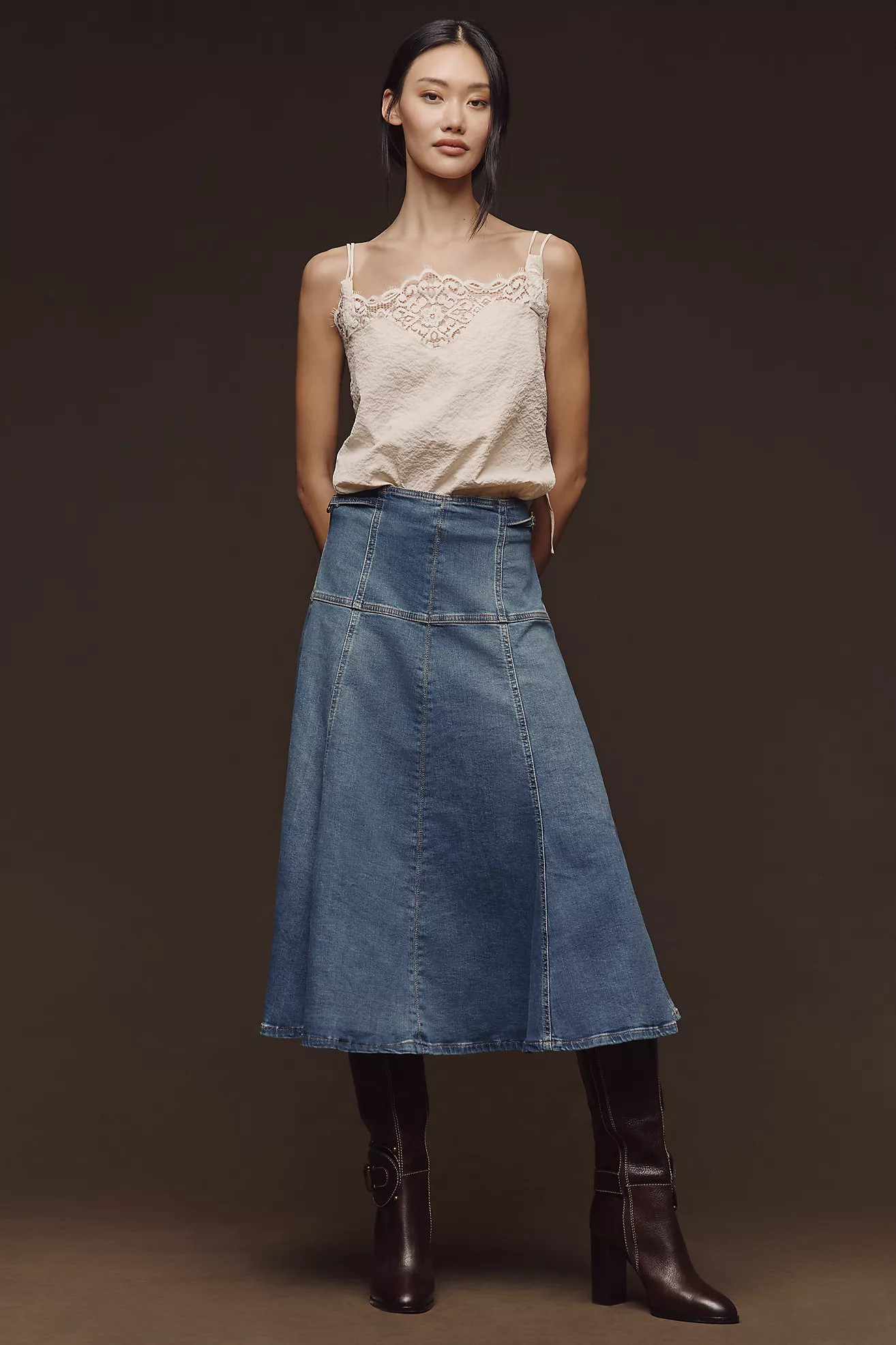 Maeve Waisted Denim Maxi Skirt | Anthropologie (US)