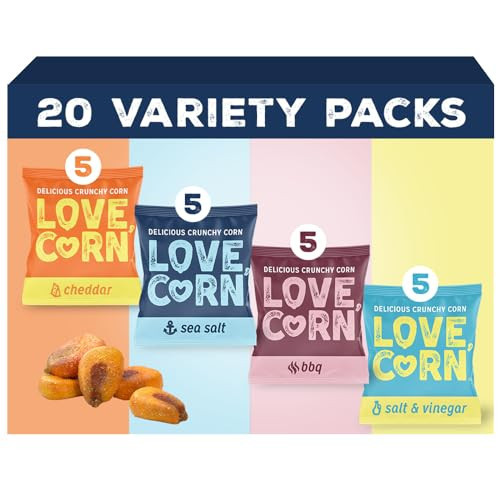 LOVE CORN Family Favorite - Sea Salt, BBQ, Salt & Vinegar, Cheddar 0.7oz x 20 - Delicious Crunchy Corn - Healthy Family Snacks - Gluten Free, NON-GMO - Alternative for Chips, Nuts, Crackers & Pretzels | Amazon (US)