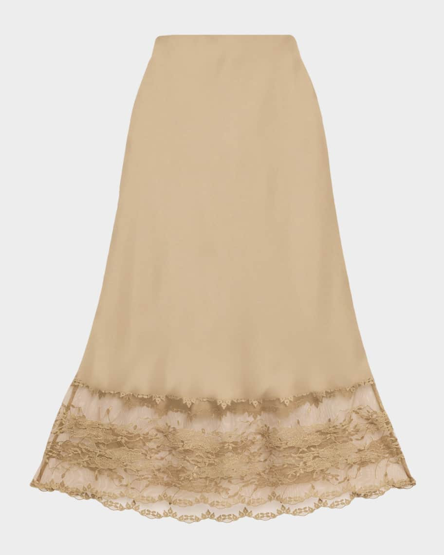 By Malene Birger Blake Satin Lace Slip Skirt | Neiman Marcus