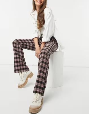 Heartbreak fit and flare trousers in brown and red check | ASOS (Global)