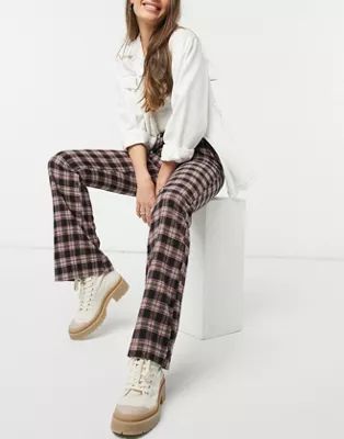 Heartbreak fit and flare trousers in brown and red check | ASOS (Global)