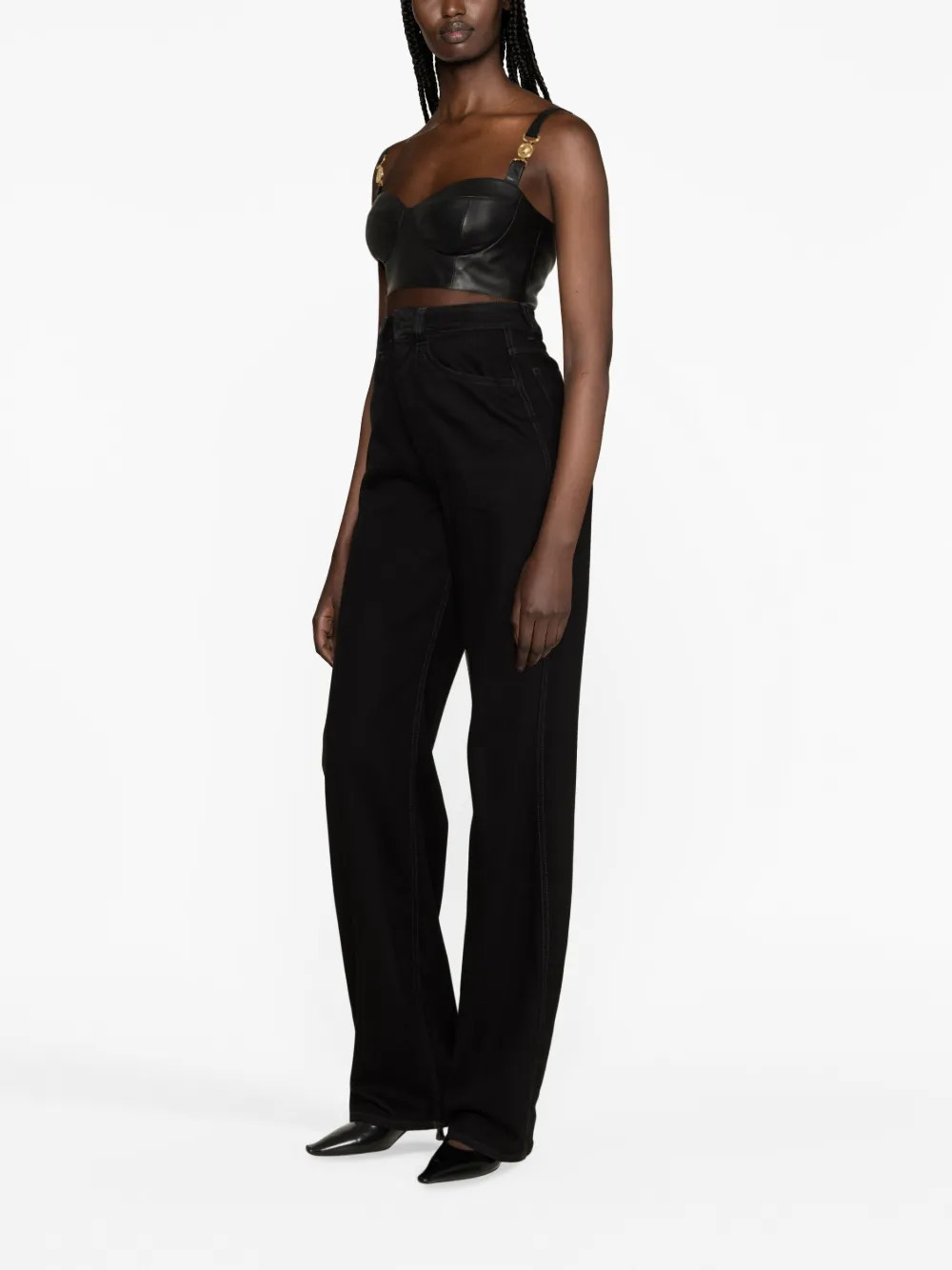 Versace Medusa '95 Leather Bustier Top | Black | FARFETCH | Farfetch Global