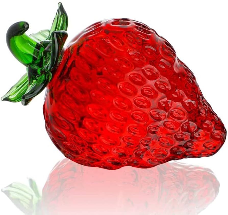KRISININE Glass Red Strawberry Figurine Crystal Fruit Collectibles Art Glass Fruits Decoration fo... | Amazon (US)