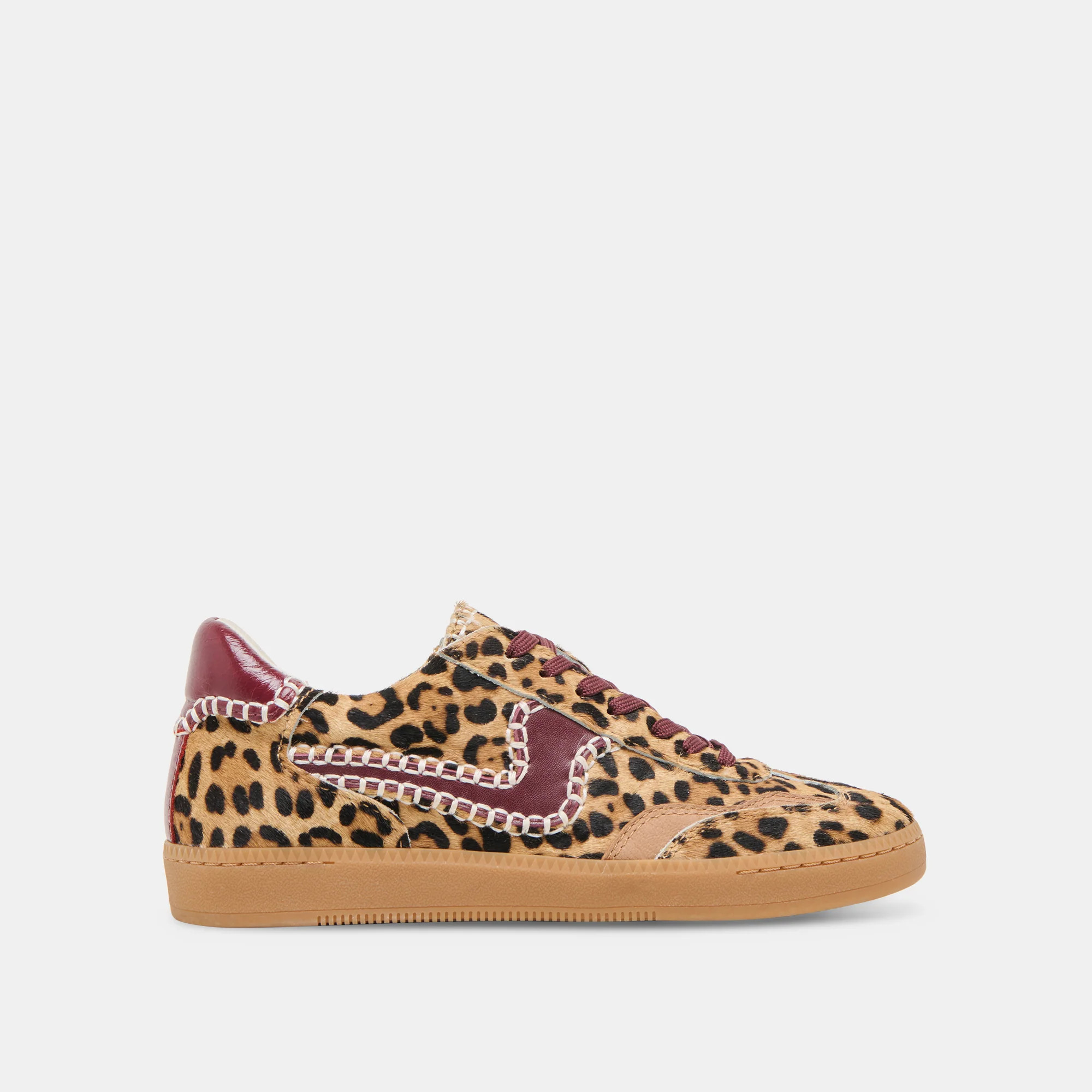 Notice Stitch Burgundy Leopard Calf Hair Sneakers | Dolce Vita | DolceVita.com