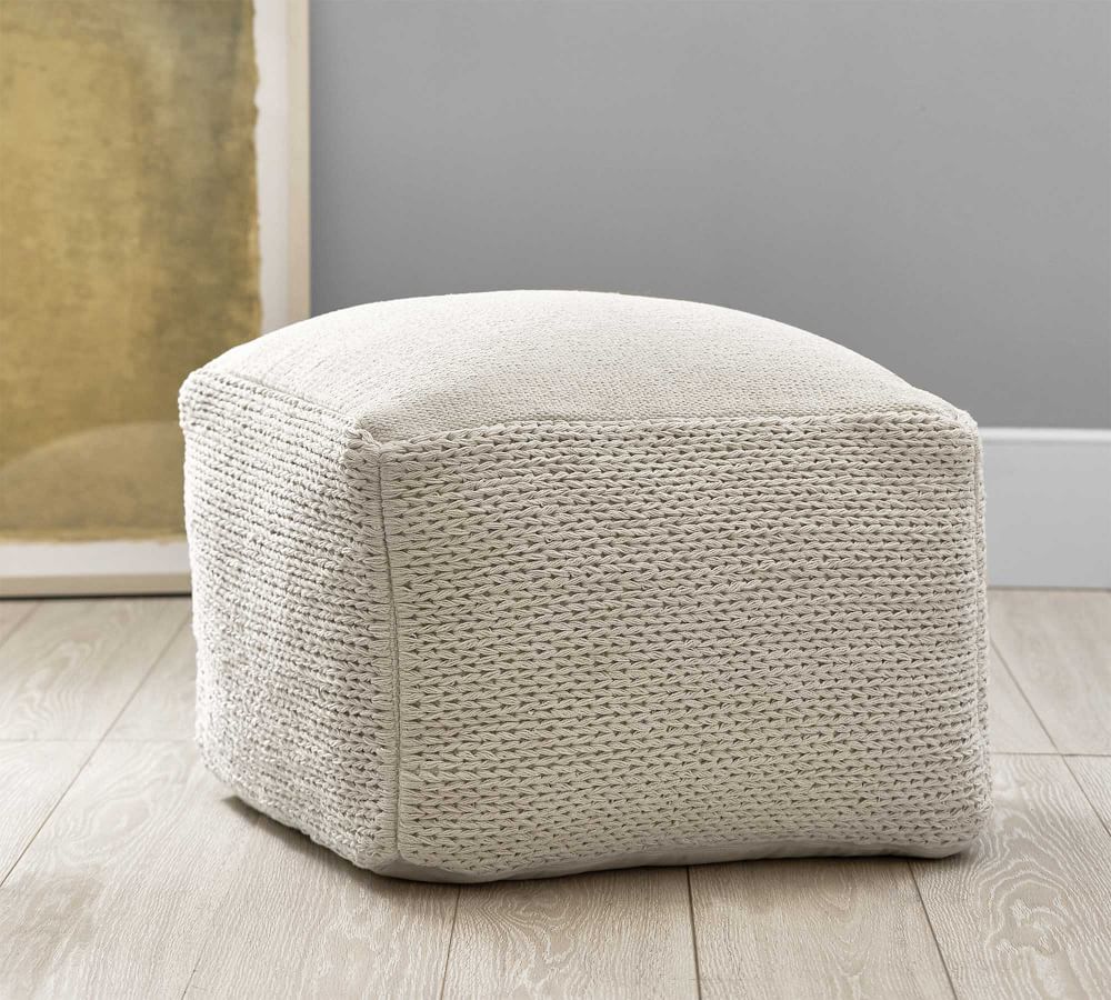 Braided Hand Woven Pouf, 22x22x14&amp;quot;, Ivory | Pottery Barn (US)