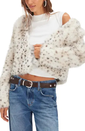Free People Louder Pleas Hooded Snow Leopard Spot Faux Fur Jacket at Nordstrom Rack, Size X-Large | Nordstrom Rack