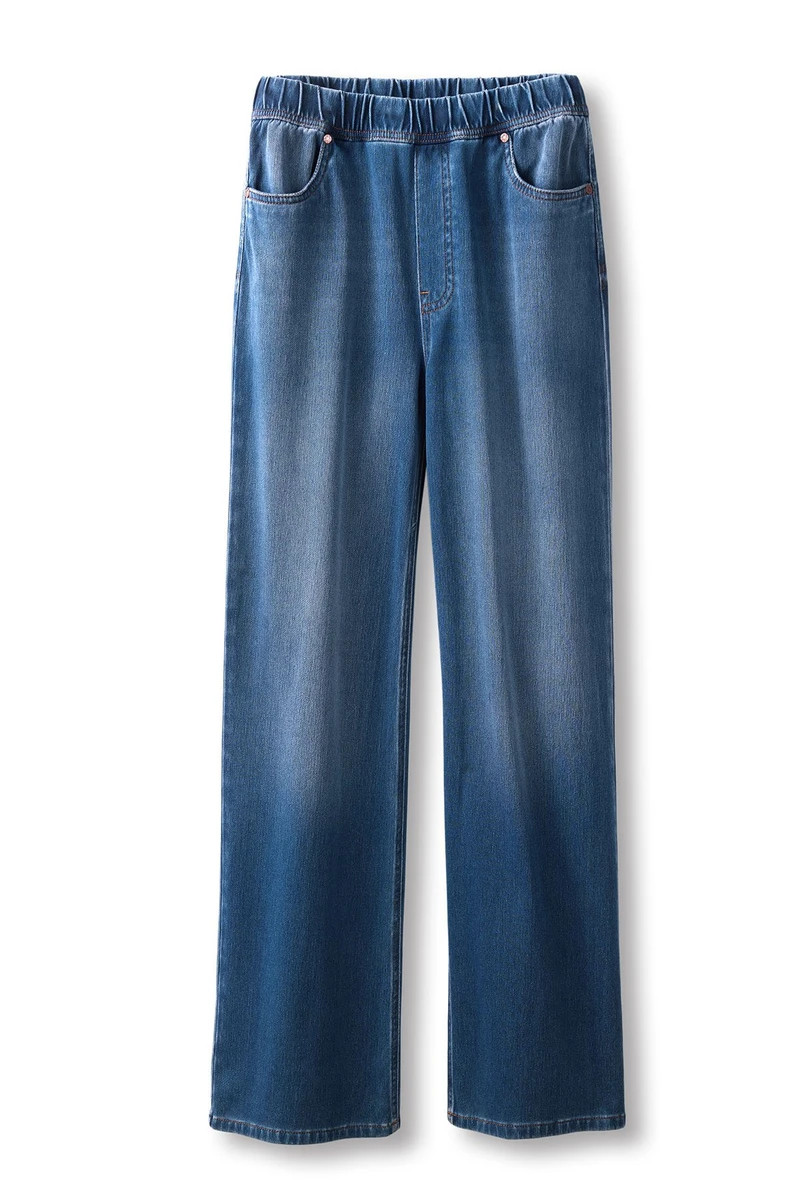 Comfort Knit Denim Wide Leg Pull On Jeans | Soft Surroundings