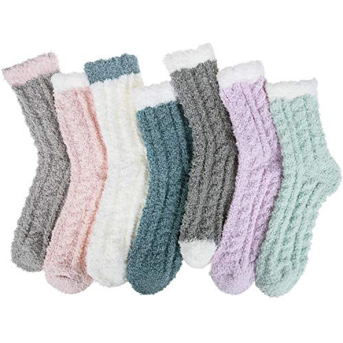 Womens Winter Fuzzy Socks Cozy Fluffy Socks Warm Fuzzy Christmas Socks for Women Gifts, A-Twists 01(7 Pairs) | Amazon (US)