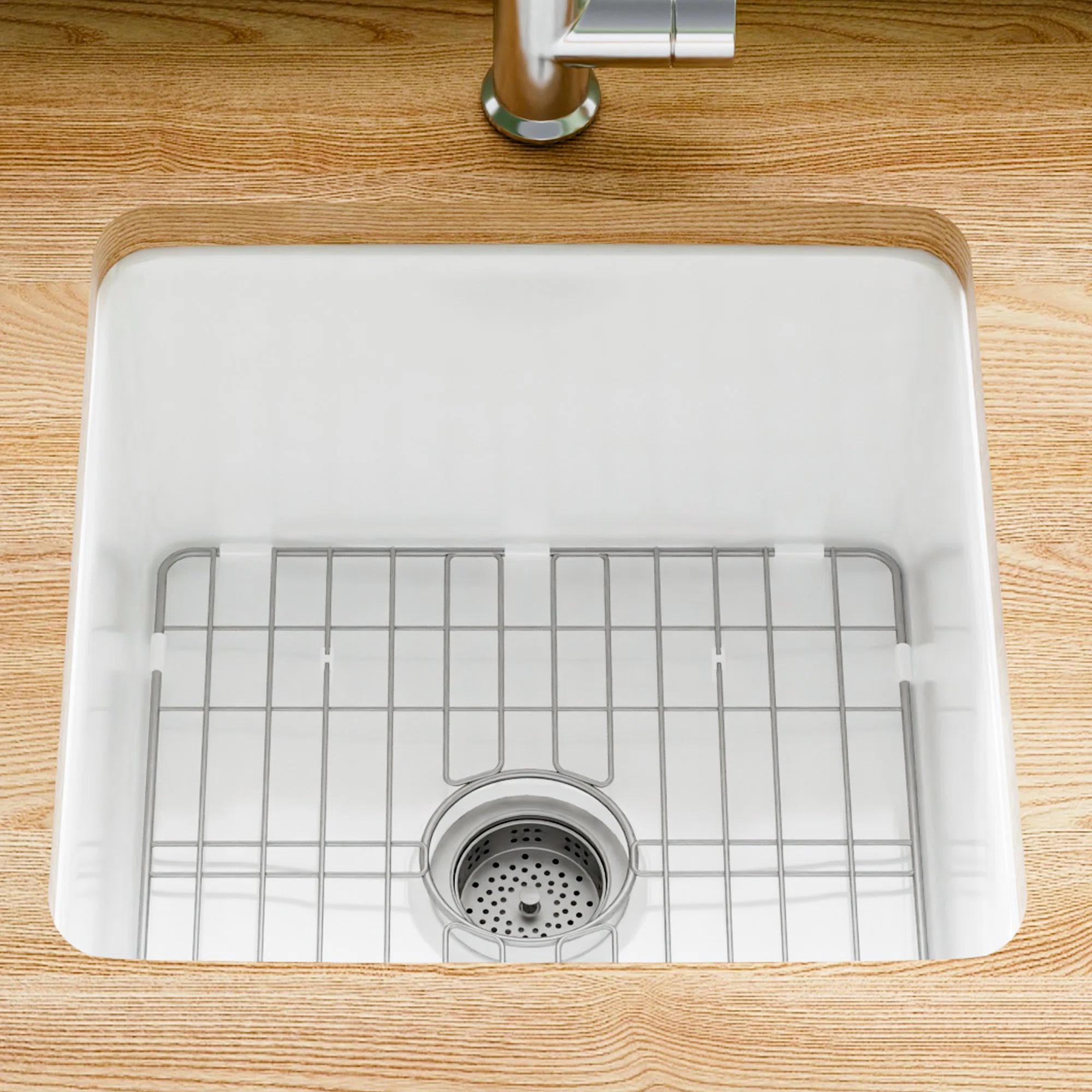 Tssia 18" L x 18" W Single Bowl Fireclay Kitchen Sinks White with Bottom Grids and Basket Strainer | Wayfair North America