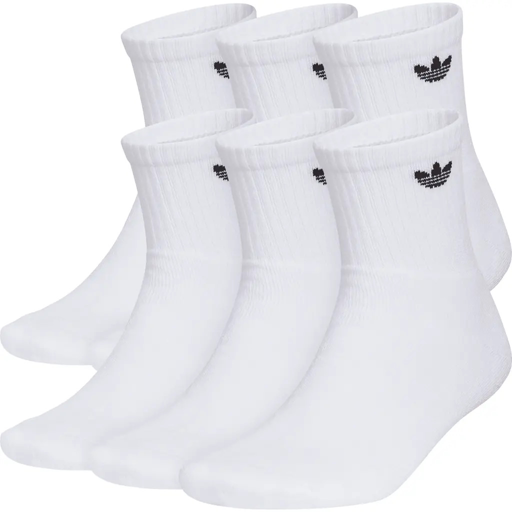 adidas 6-Pack Trefoil 2.0 Quarter Crew Socks in White at Nordstrom, Size Large | Nordstrom