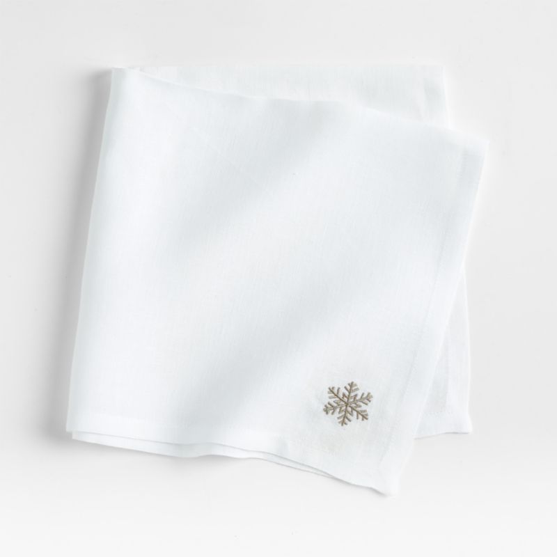 Silver Embroidered Snowflake Linen Christmas Napkin | Crate and Barrel | Crate & Barrel