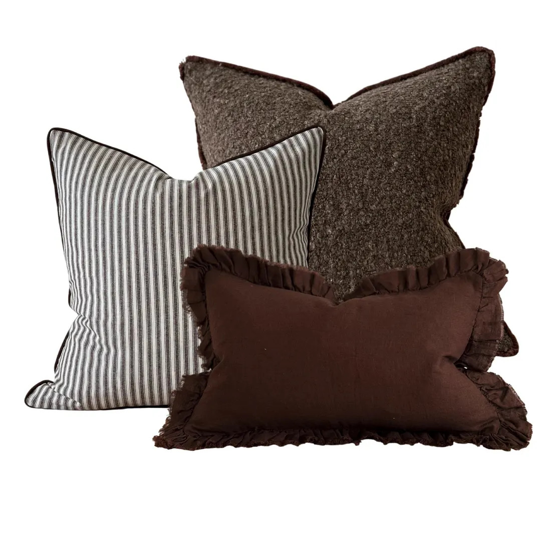 The Dark Brown Boucle Cushion Combination, Cushion Set - Etsy | Etsy (US)