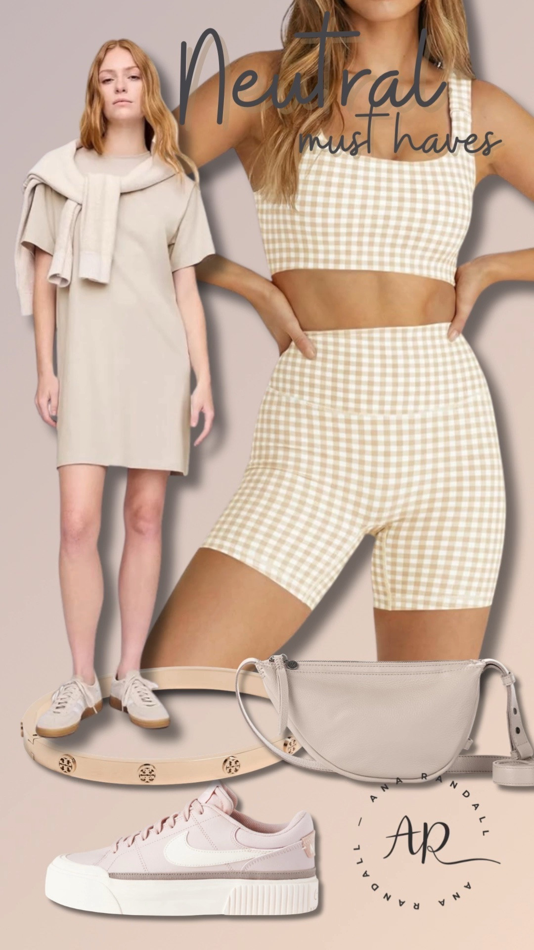 Neutral wardrobe staples I’m loving lately 🤍

These are the kind of pieces I naturally reach for in my everyday life as a mom — simple, comfortable, and easy to mix and match when I don’t have time to overthink an outfit.

Pieces in this collage:
• neutral t-shirt mini dress
• gingham matching set (crop top + biker shorts)
• cream crossbody bag
• platform sneakers
• studded headband

Everything is linked on my LTK for you 🤍

XOXO,
Ana Randall 💗


#LTKdayinmylife #LTKmomlife #LTKActive