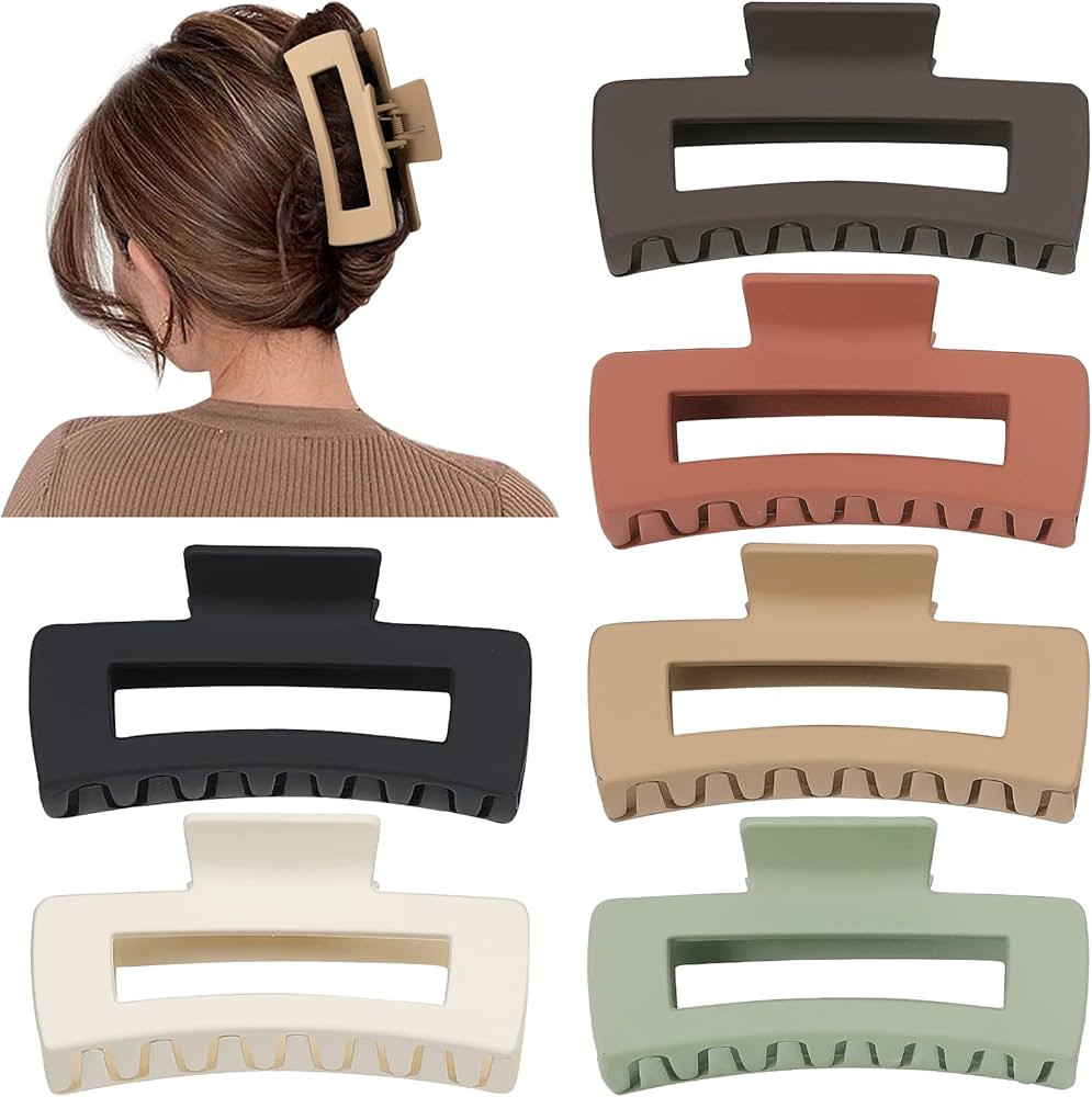 Sisiaipu 4 Inch Big Hair Claw Clips 6 Pcs for Thick Hair Square Hair Clips for Women Rectangle No... | Amazon (US)