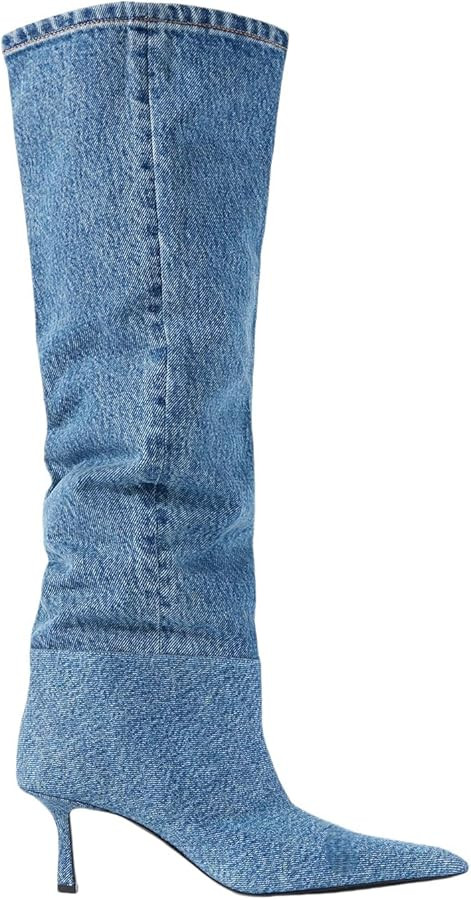 Saint Leia Women's Knee High Boots Pointed Toe Denim 2.76Inch Stiletto Heel Boots | Amazon (US)