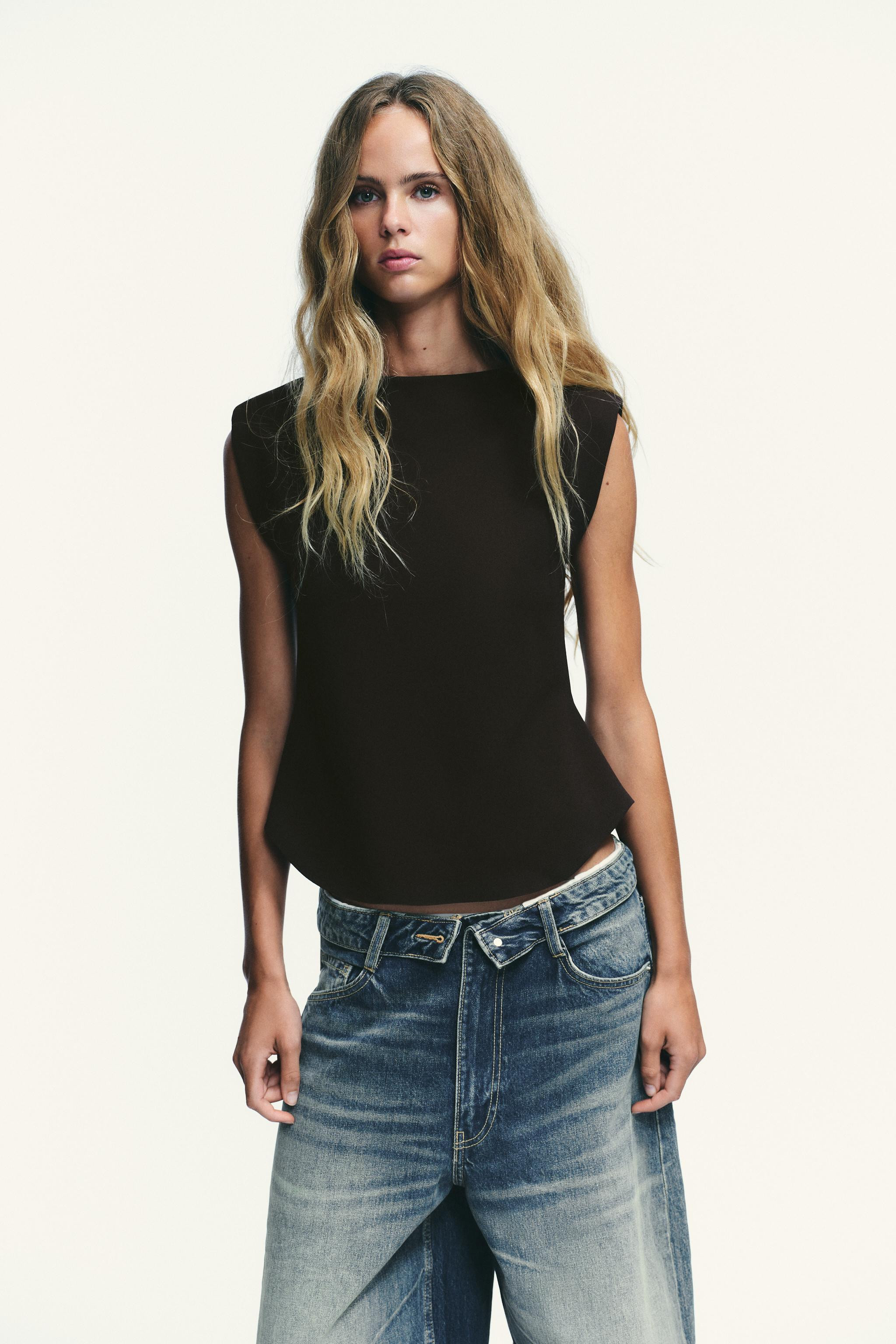 CREPE PEPLUM TOP WITH SHOULDER PADS | Zara UK