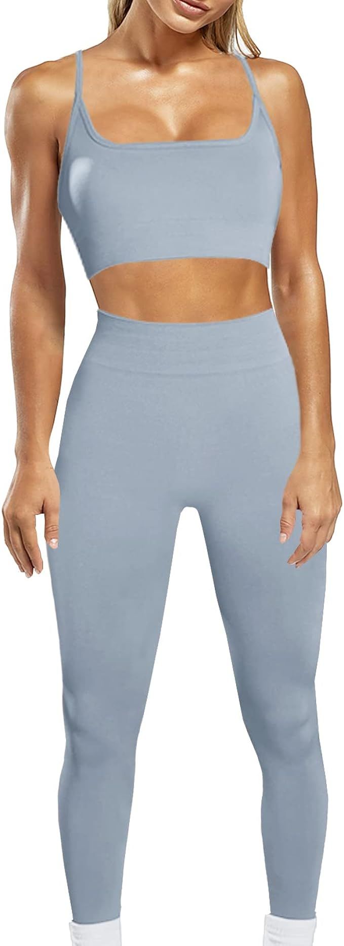 Women 2 Piece Workout Outfits Yoga Sets High Waist Leggings Seamless Sports Bra Running Gym Cloth... | Amazon (US)
