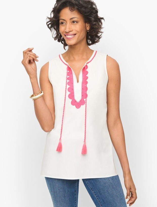 Appliquéd Tassel Poplin Tunic | Talbots