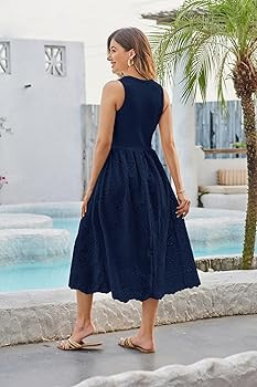 GRACE KARIN Women's Summer Sleeveless Tank Dress A Line Midi Dress Eyelet Crewneck Casual Holiday... | Amazon (US)