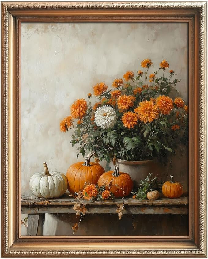 HubbgDesign Vintage Fall Wall Art Pumpkin Print, Rustic Halloween Thanksgiving Decor with Orange ... | Amazon (US)