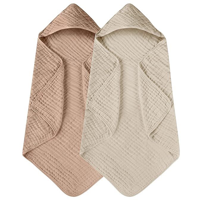 Yoofoss Hooded Baby Towels for Newborn 2 Pack 100% Muslin Cotton Baby Bath Towel with Hood for Ba... | Amazon (US)