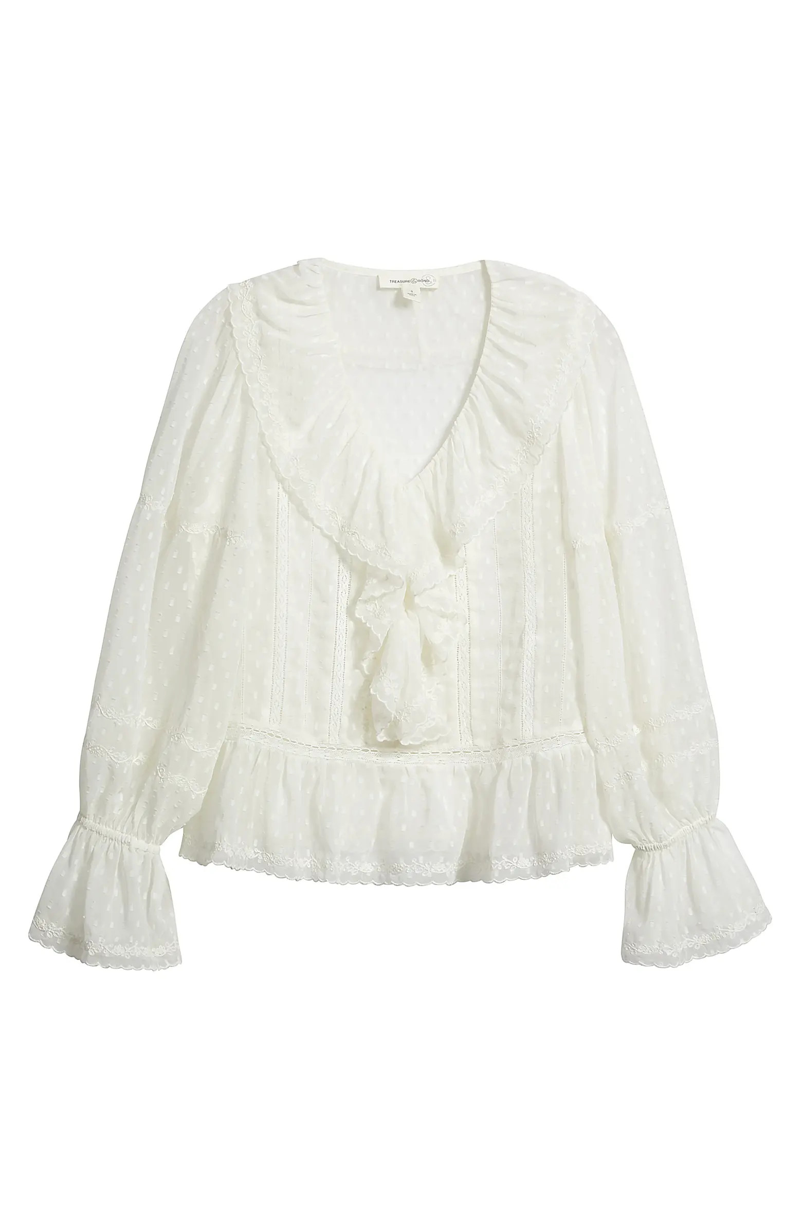 Embroidered Ruffle Peplum Clip Dot Chiffon Top | Nordstrom