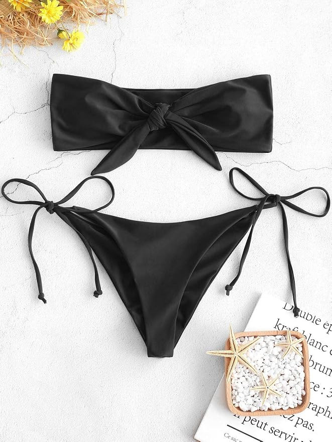 ZAFUL Women's Floral Print Bandeau Bikini Set High Cut Strapless Knot Front Swimsuit Sexy Bathing... | Amazon (US)