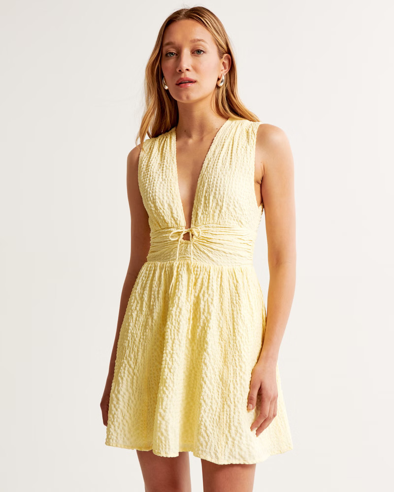 Tie-Front Textured Mini Dress | Abercrombie & Fitch (US)