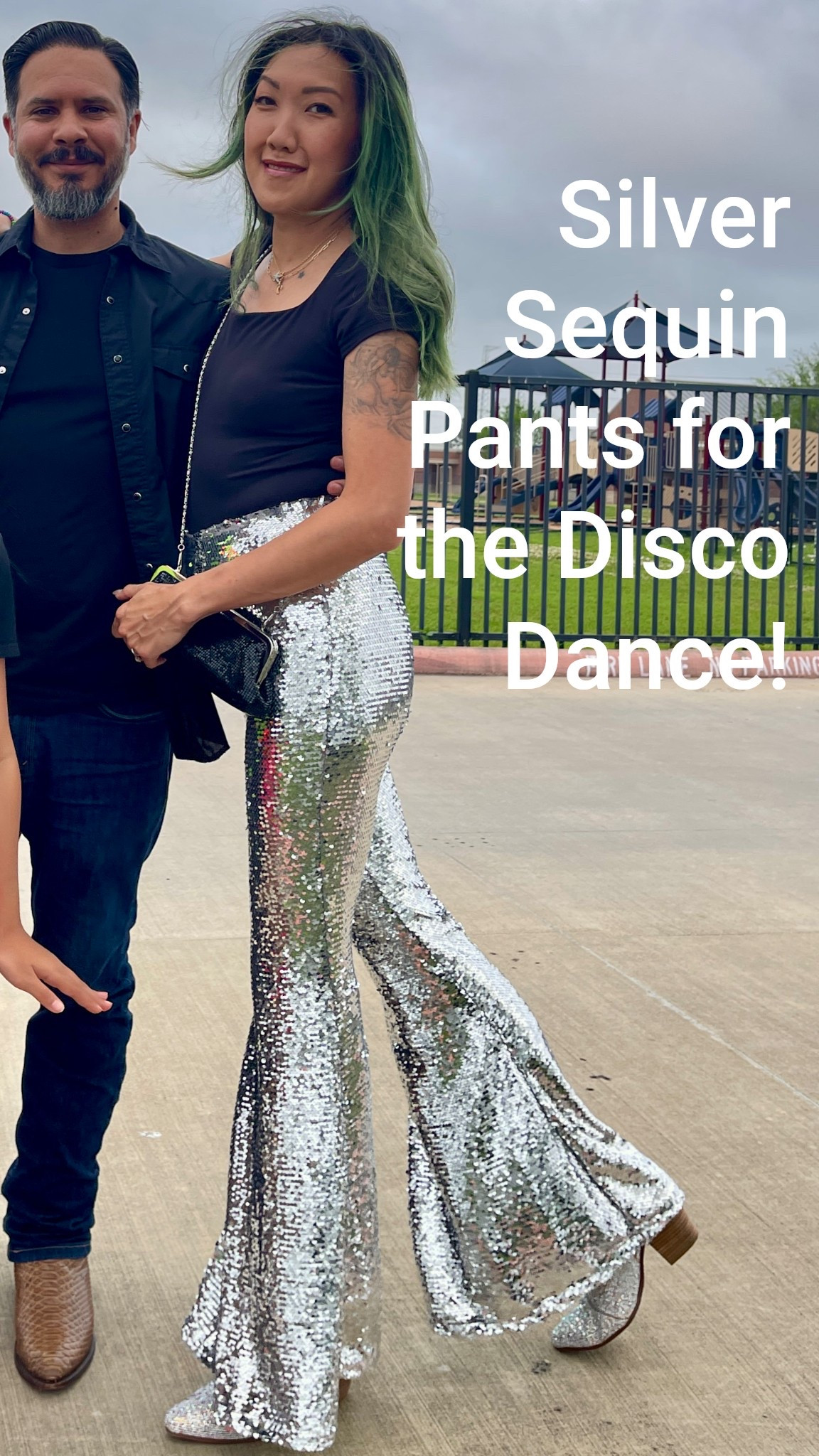We had a neon glow disco theme school dance so I wore these Disco ball silver sequin flare leg pants 💃🏼🕺🪩 sizes xxs-xxl

The perfect black double lined fitted tee also linked. 

#LTKFestival #LTKStyleTip #LTKShoeCrush