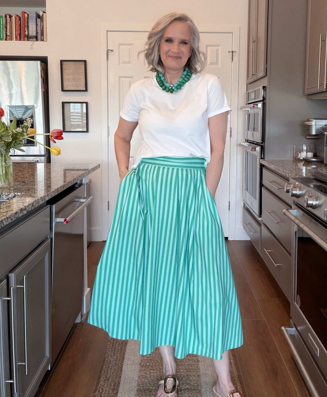 Skirt is part of a set from Amazon!
Wearing a M

Midi skirt, striped set, sandals, affordable, statement necklace, white tee, over 50

#LTKootd #LTKOver40 #LTKSaleAlert