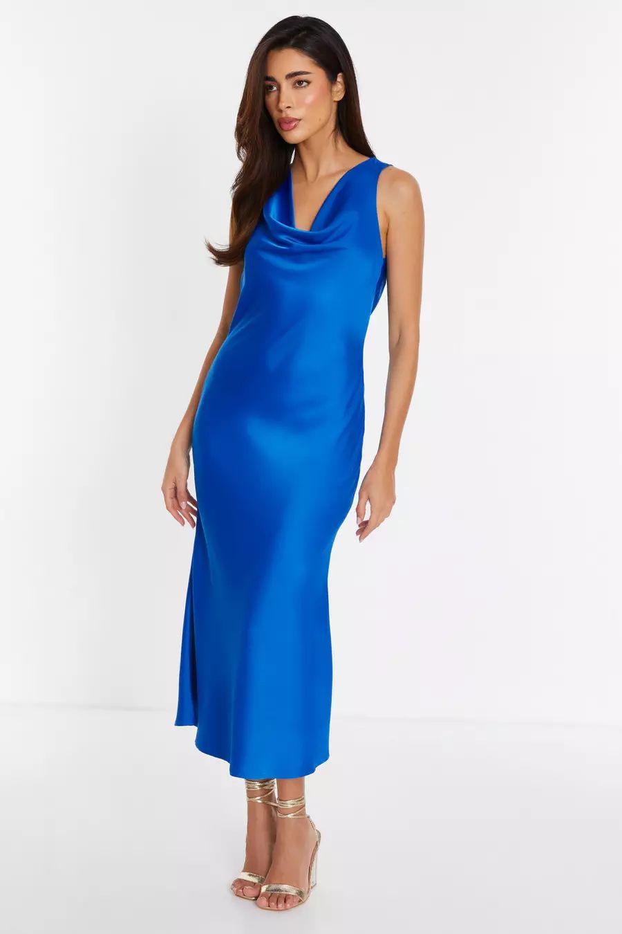 Blue Satin Slip Midi Dress | Quiz Clothing