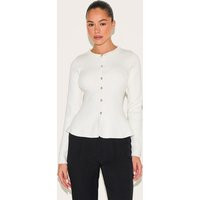 Cream Compact Knit Peplum Cardigan, White | PrettyLittleThing UK