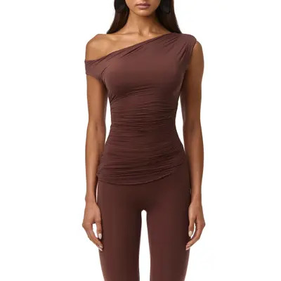 Naked Wardrobe Ruched One-Shoulder Top in Tangerine at Nordstrom, Size X-Small | Nordstrom